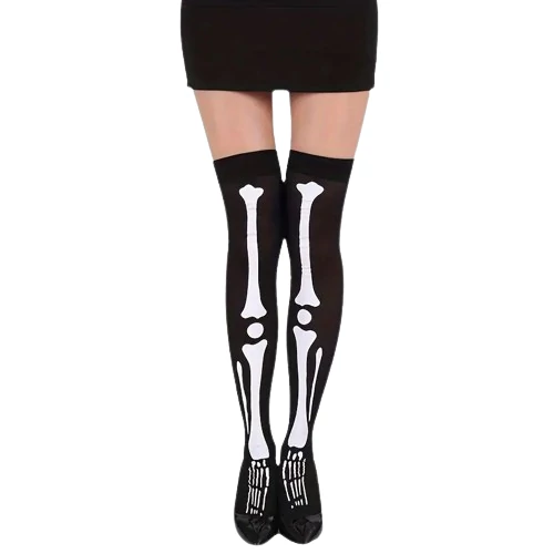 Halloween csontváz mintás harisnya, 72cm, FEKETE