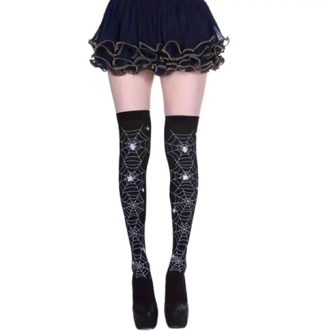 Halloween pókháló mintás harisnya, 72cm, FEKETE