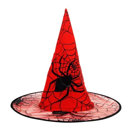 PIROS, fekete pók és pókháló mintás boszorkány kalap Halloween