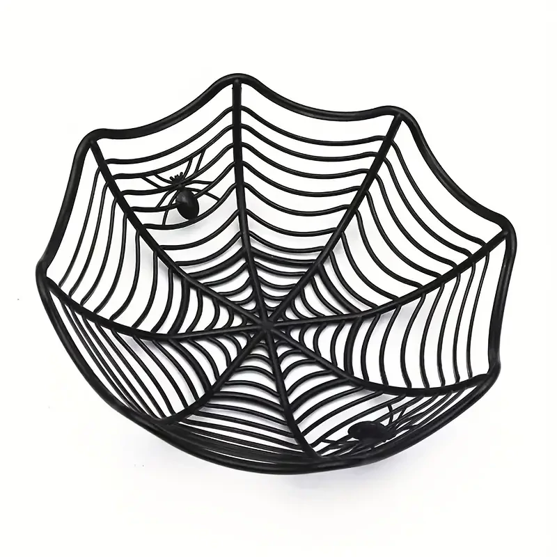 Halloween pókháló mintás, pókos cukorka kínáló kosár, FEKETE