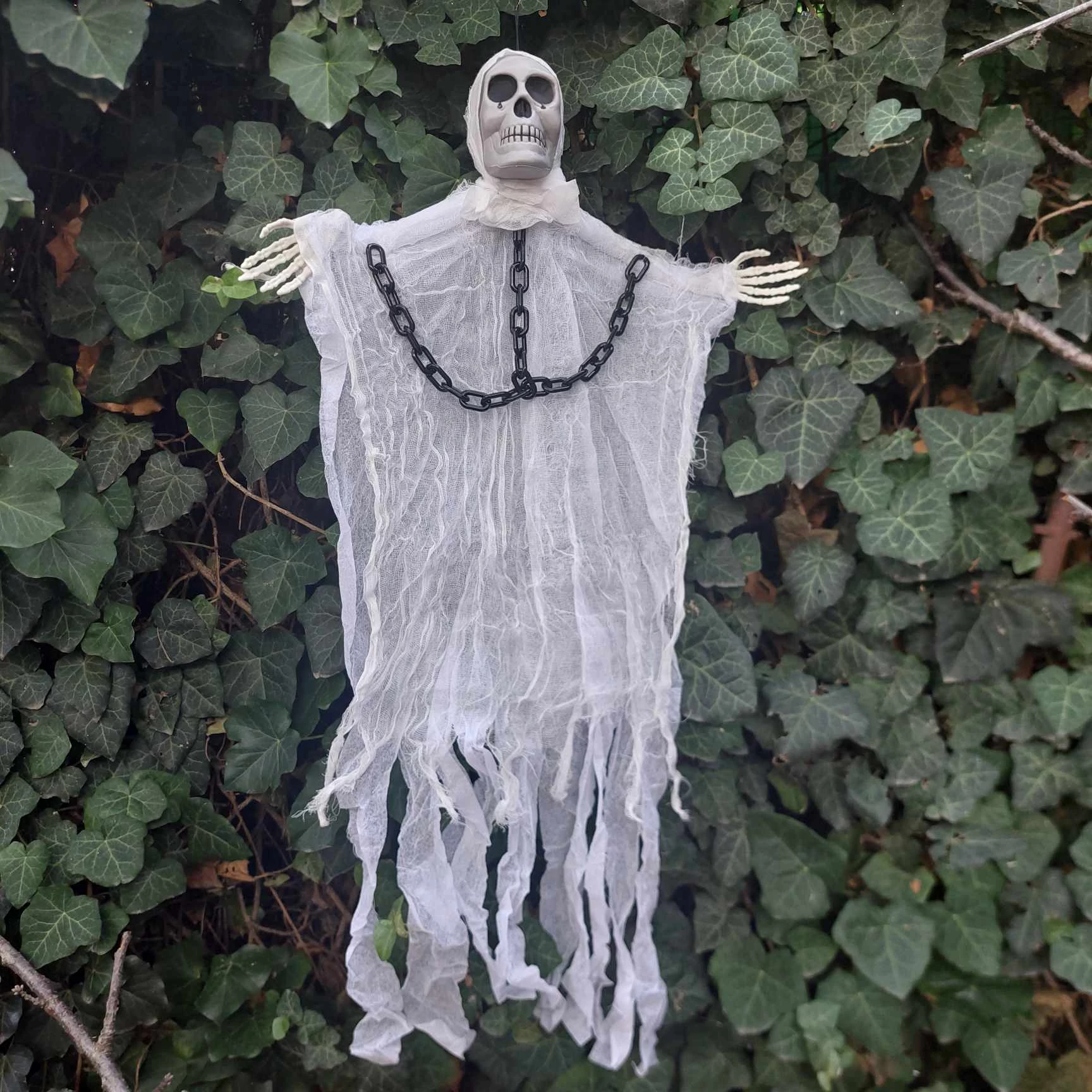 Halloween dekoráció láncos szellem, 80cm, FEHÉR