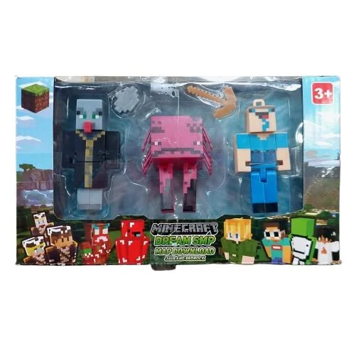 Minecraft játék jellegű figurák 3db+2 szerszám, 1sz