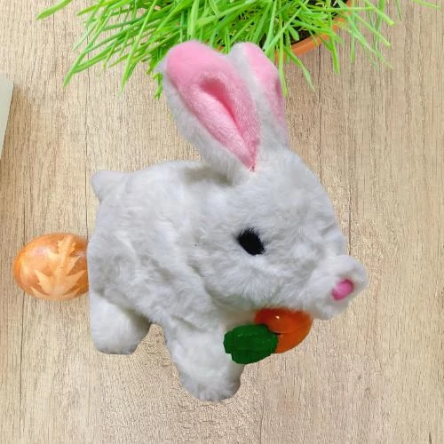 FEHÉR, Mozgó, hangot adó, nyuszi plüss, 17cm