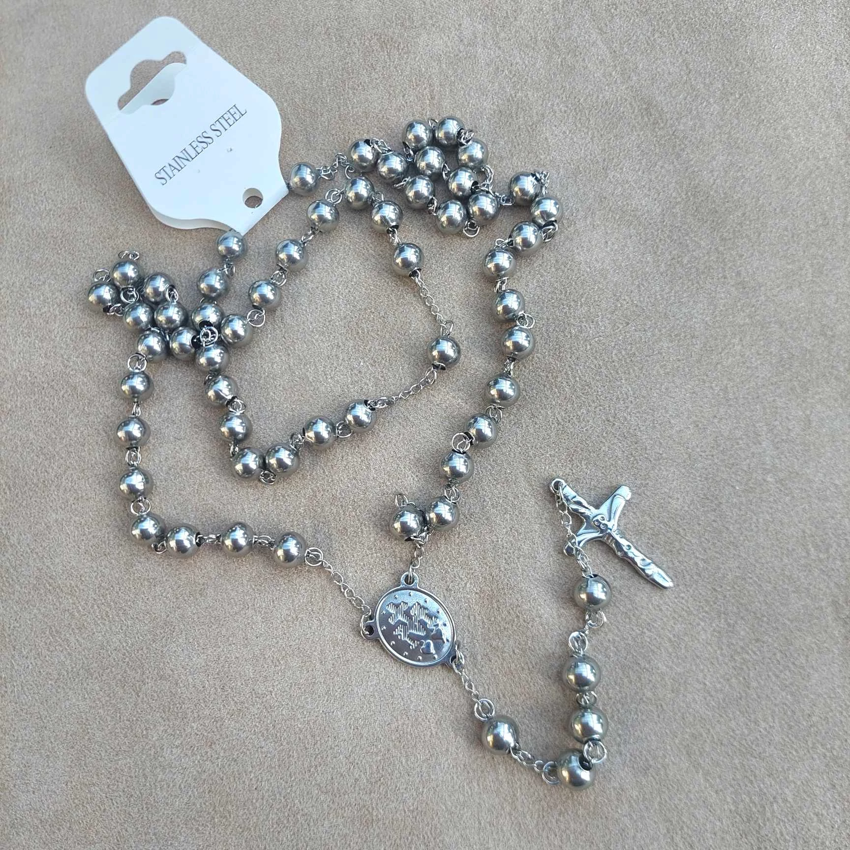 EZÜST színű, 8 mm-es, orvosi fém, rozsdamentes nemes acél, rózsafüzér, imalánc